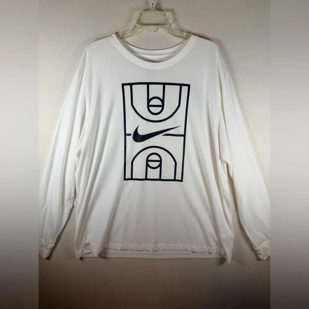 Nike Dri-FIT Basketball Court Graphic Long Sleeve Shirt Men’s 2XL White